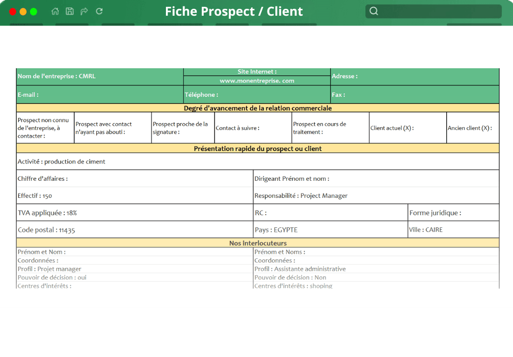 Fiche Prospect Client Fiche Prospect Client