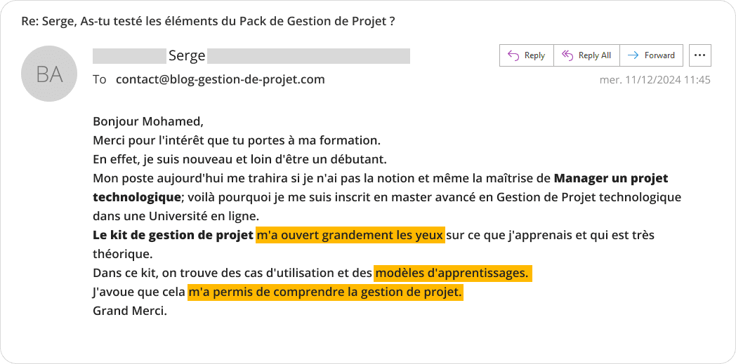 Serge témoignage pack gestion projet Serge témoignage pack gestion projet
