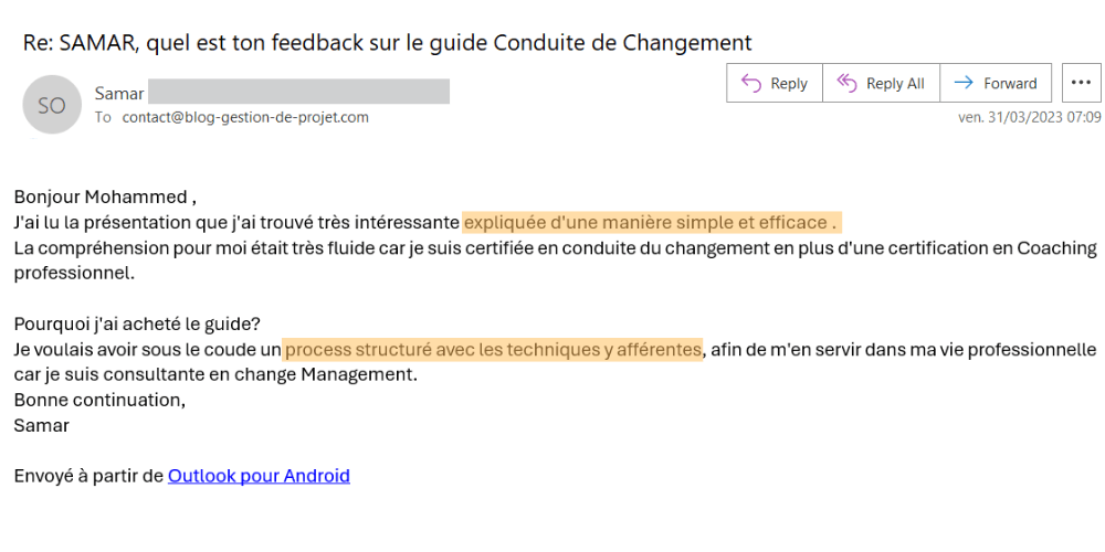 samar feedback guide changement